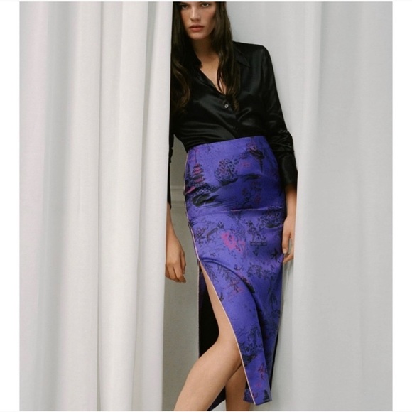 NWT ZARA Piped Printed Pencil Skirt M - Picture 2 of 6